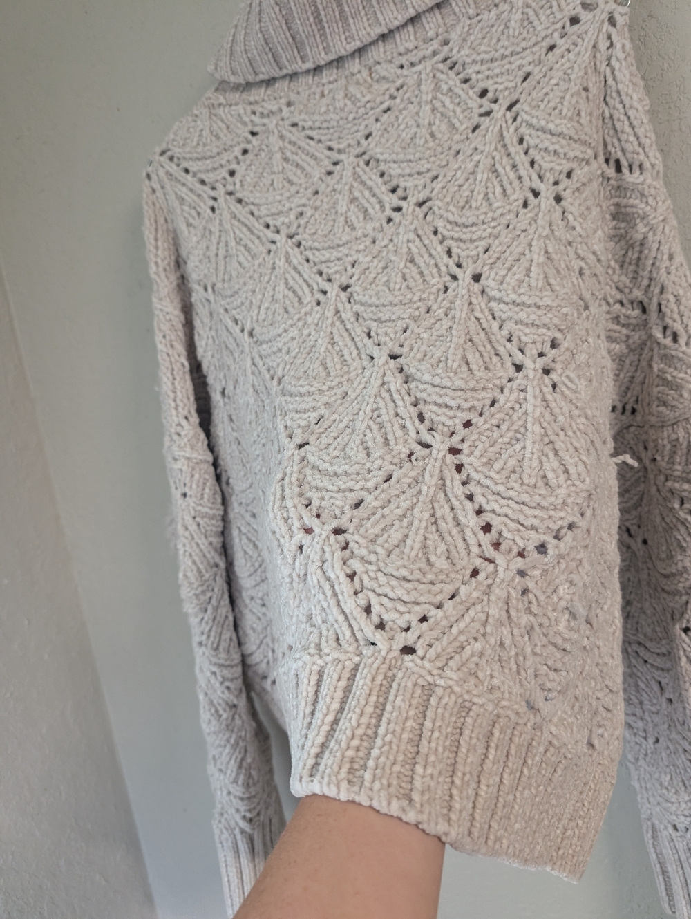 Turtleneck Cable Knit Sweater S Cream Cottagecore Fisherman Lagenlook Open Weave - Picture 5 of 11